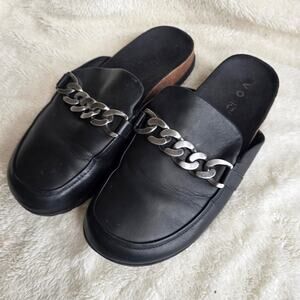 Vionic Black Leather Chain Mules